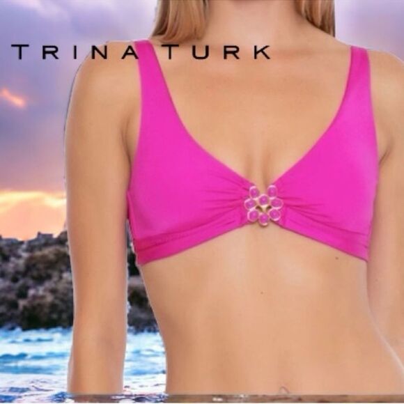 Trina Turk Atlas Buckle Bikini Top NEW in Pink Size 6 - Picture 1 of 7